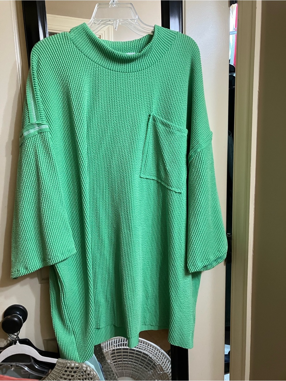 Bright green ribbed shirt